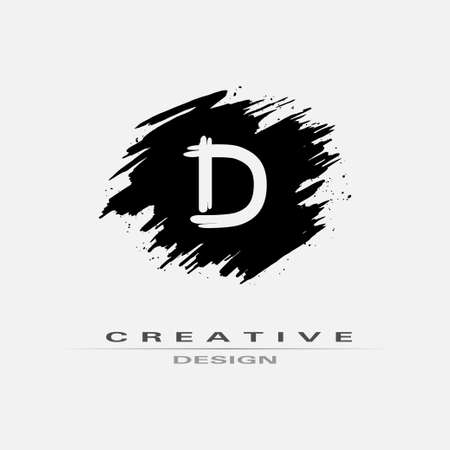 Letter D Logo With Brush Stroke and Splatter Elements. Handwritten Brush Stroke letter D logo design. Creative template suitable for company, logotype, emblem, monogram, cosmetic, brand name.のイラスト素材