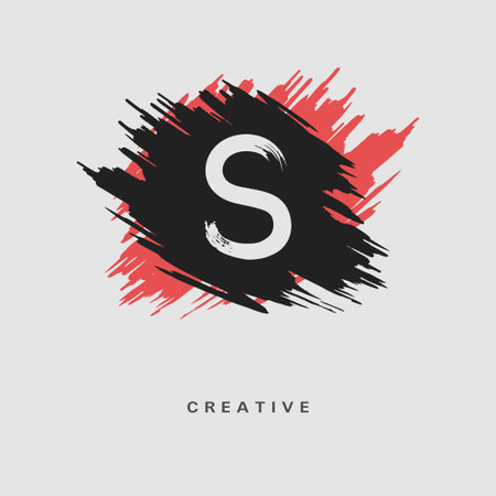 Hand drawn Letter S Logo on colorful brush strokes background. Initial white paint brush stroke letter S Logo Design. Creative template for logotype, emblem, monogram, jewelry, cosmetic or brand nameのイラスト素材