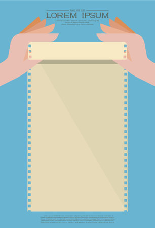 Hand holding film strip for cinema afisha. Cinema background. Film festival template for banner, brochure, flyer, poster, advertising. Art design filmstrip with place for text. Movie time conceptのイラスト素材