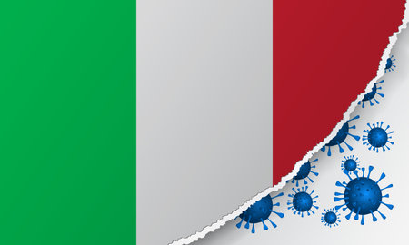 Flag of Italy with outbreak deadly coronavirus covid-19. Banner with Italy flag with the spread of Coronavirus 2019-nCoV virus strain. Concept of coronavirus quarantine. Coronavirus outbreak in Italyのイラスト素材