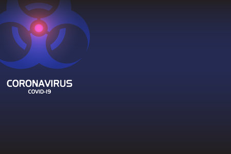 Coronavirus Background with biohazard sign and space for text. Hologram of coronavirus COVID-2019 on a blue futuristic background. Template for information on flu outbreak. Quarantine disease conceptのイラスト素材