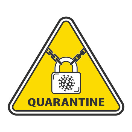Yellow Sign quarantine of coronavirus. Stop coronavirus outbreak. Global pandemic warning symbol for the quarantine zone. Lock down global spread and infection of dangerous virus Covid-19. VectorEPS10のイラスト素材