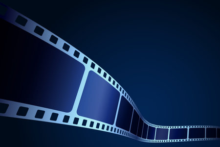 Realistic 3D film strip in perspective. Modern cinema background. Festive design film frame with place for text. Movie template for festival brochure, ticket, leaflet, banner or flyer. Cinema posterのイラスト素材
