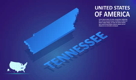 Isometric Tennessee State map on blue and glowing background. 3D Detailed Map in perspective with place for your text or description. Technology Information Graphic Elements for design and templateの写真素材