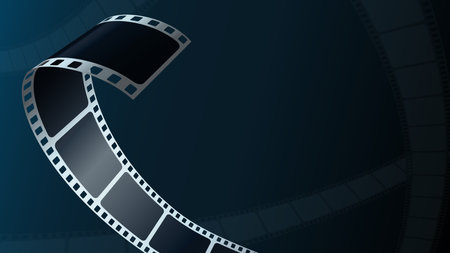 Realistic Cinema Background. Film strip in perspective. 3D isometric film strip. Vector template cinema festival or presentation with place for text. Design cinema movie festival poster, flyer, bannerのイラスト素材