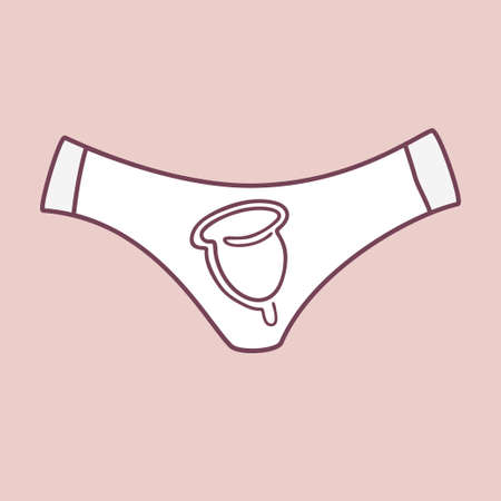 Menstrual cup on the background of white women's underpants. Zero waste period.のイラスト素材