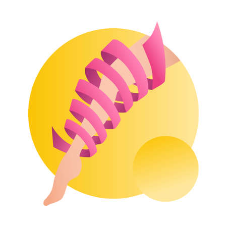 Beautiful slender female legs are wrapped in a pink ribbon in a spiral. Care and health for the skin and muscles of the legs. Medical or advertising illustration for cosmetics and beauty treatments.のイラスト素材
