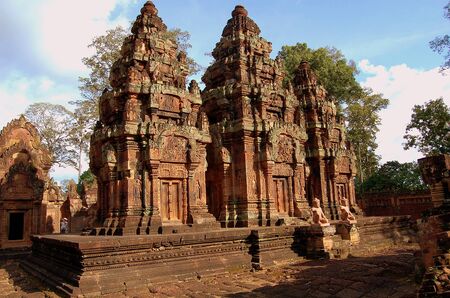 Banteay Srei, a red sand stone Khmer temple の写真素材