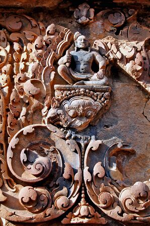 Sand stone bas relief at Banteay Sreiの写真素材