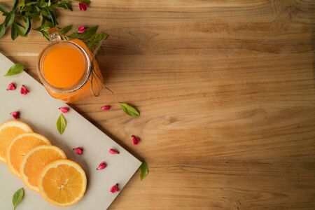 top view healthy orange juiceの写真素材