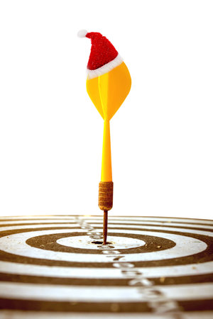 target dart with arrow and Christmas cap isolated on white background ,image for Christmas holiday...