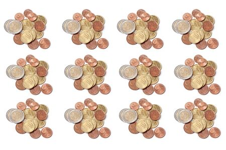 euro coins on white background, abstract background to money and saving concept.の写真素材