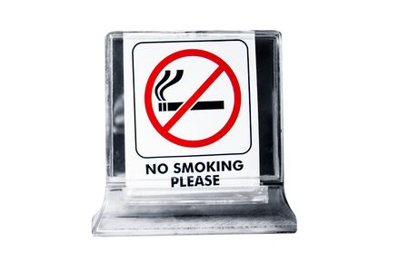 close-up of no smoking warning isolated on white background.の写真素材
