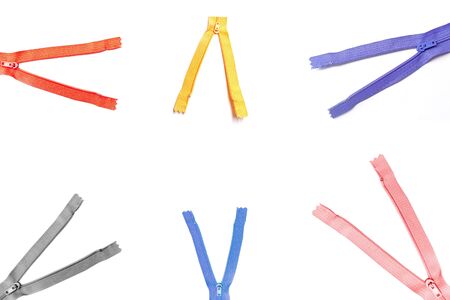 colorful zipper isolated on white background.の写真素材