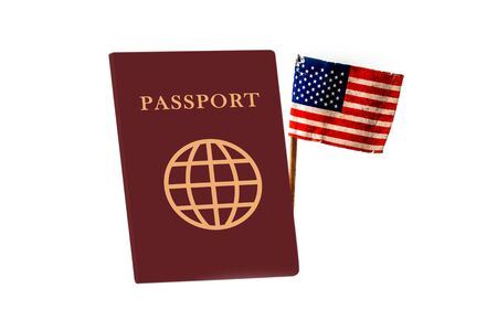 Passport with  United State flag isolated on white background,の写真素材