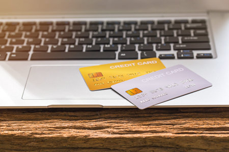 demo credit card payment online on  notebook or laptop background. , Image for solution online...