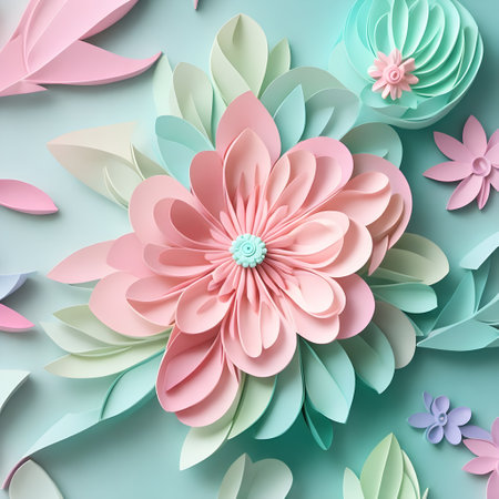 Paper cut flowers art style  in pastel colors,  AI Generated.の素材