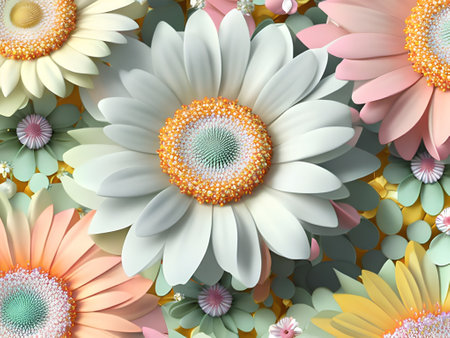 illustration of floral background, daisy flowers in pastel colors. AI Generated.の素材