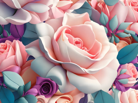 Abstract floral background with pink and blue roses. AI Generated.の素材