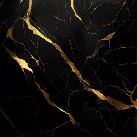 Luxury black marble texture with gold veins. AI Generated.の素材