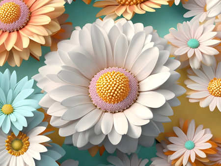 white daisies on turquoise background.  AI Generated.の素材