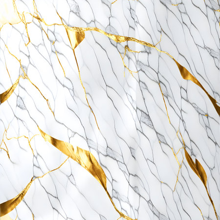 White marble texture with gold line pattern for background or design art work. AI Generatedの素材