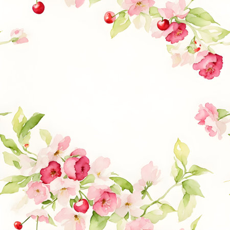 Cherry blossom flowers watercolor illustration. Spring blossom background.の素材