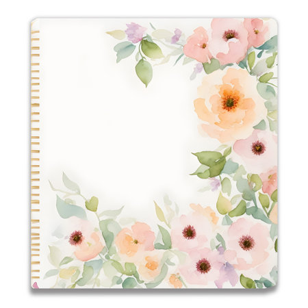 Watercolor floral greeting card. Hand painted flowers on white background. AI Generatedの素材