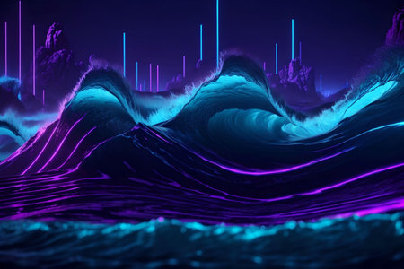 Futuristic wave background, Computer digital drawing. AI Generated.の素材