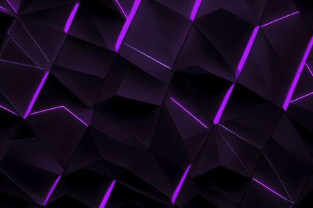 abstract geometric shapes in black and violet neon light. AI Generated.の素材