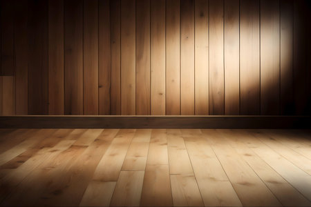 wooden room with wooden floor and light from the window, abstract background. AI Generated.の素材