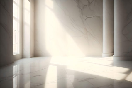 White marble wall with columns and marble floor. AI Generated.の素材