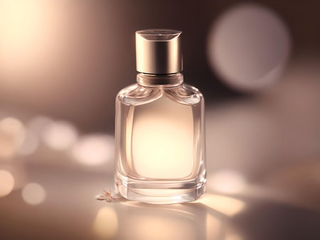 Perfume bottle on bokeh background. AI Generated.の素材