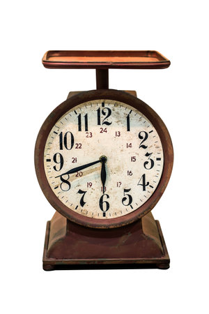 Antique alarm clock isolated on white background,の写真素材