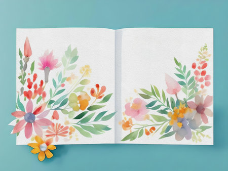 watercolor floral pattern on paper background with space for text or image. AI Generated.の素材