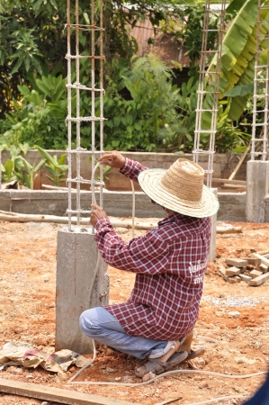 15 june 2013, Construction workers are building the foundations. Khon Kaen, Thailandのeditorial素材