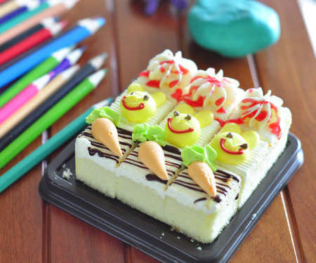 Delicious little cakes on wood table