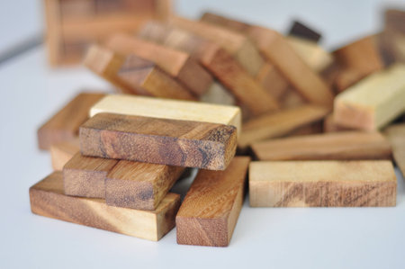 kid playing with wooden blocksの写真素材