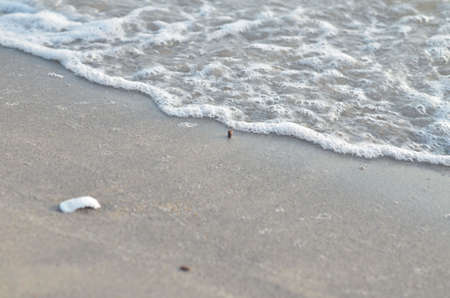 Closeup of sand and small waveの写真素材