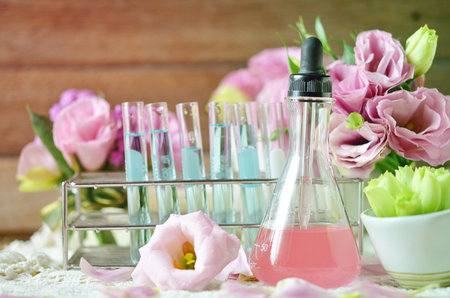 test tube with flower for test perfume