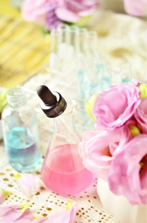 test tube with flower for test perfume