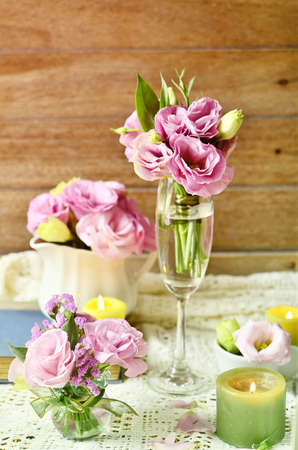 flowers on wooden backgroundの写真素材