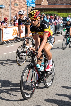 Heers, Belgium - August 9, 2012 - Tom Boonen preparing for the start of stage 4 of the Eneco Tour 2012のeditorial素材