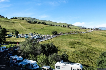 La Toussuire, France - 12 july 2012 - Beautiful view to La Toussuire the finish village of the Tour de France 2012 stageのeditorial素材