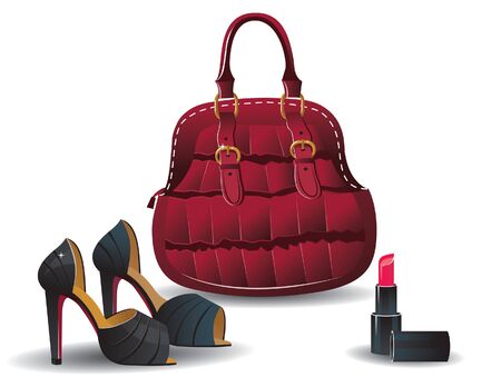 Bag, shoes, and lipstick  Fashion female accessoriesのイラスト素材