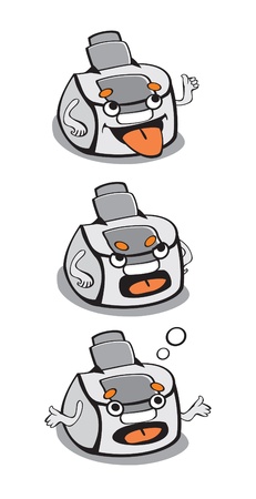 Colorful illustration of character printer in 3 positions on white background のイラスト素材