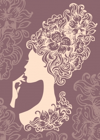 Beautiful woman silhouette with a flowers のイラスト素材