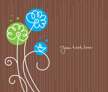 Floral background with cartoon birds のイラスト素材