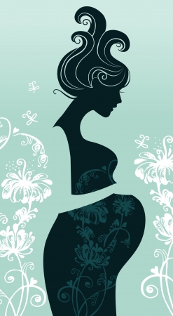 Pregnant woman in flowersのイラスト素材