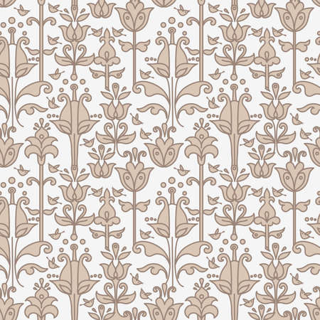 Abstract floral seamless pattern with birdsのイラスト素材